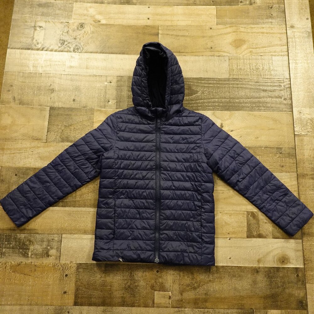Lands’ End Kids Puffer‎ Jacket with Hood - Size L (10–12) Navy Salvage